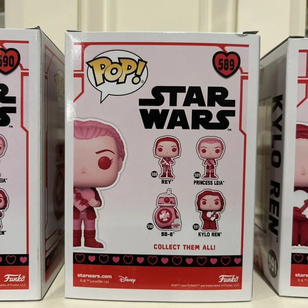Funko Pop!Valentines Day BB-8, Princess Leia&Kylo Ren#589,590,591 w/ Protectors